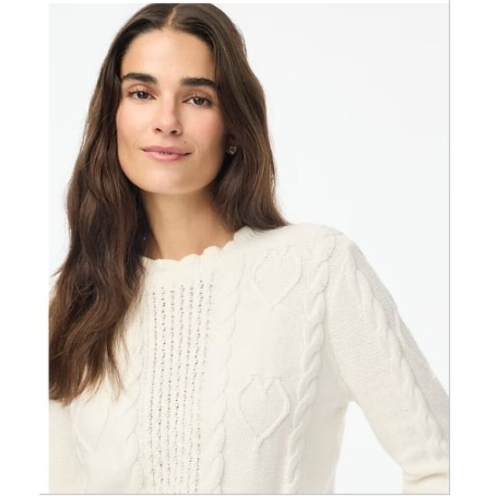 J. Crew Factory Cream Cable Knit Scoop Neck Sweater
